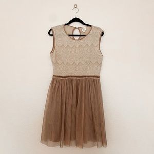 Anthropologie Knit and Tulle Beige Dress